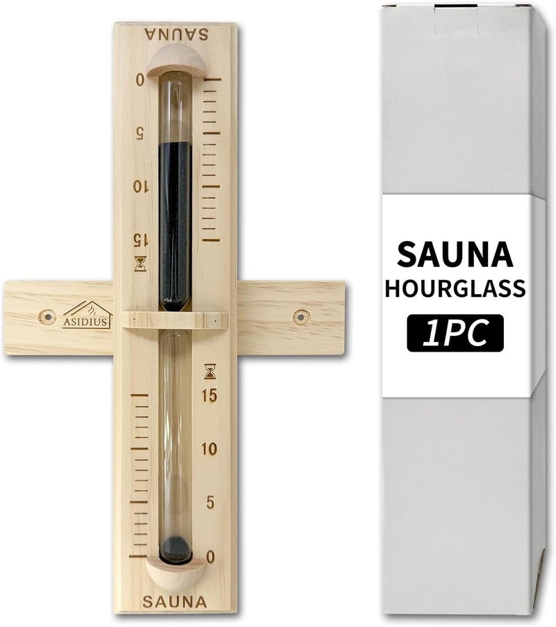 Asidius Sauna Timer, Wall-Mounted 360° Rotating 15 Minute Sand Timer, Sauna Accessories for Infrared Sauna, Home Sauna, Sauna Box (Pine) - Image 1